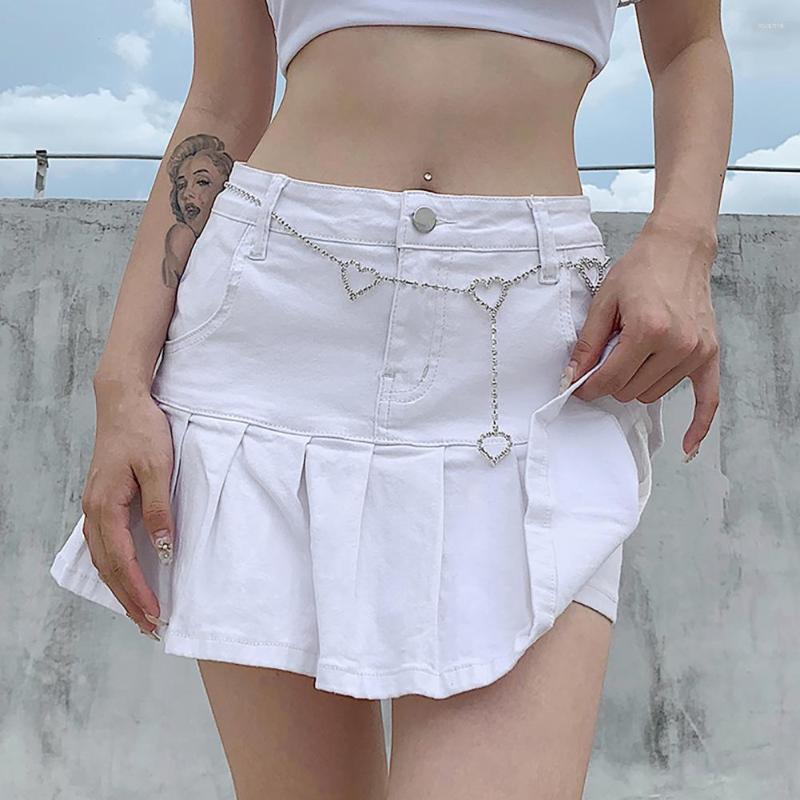

Skirts Mini Denim Skirt High Waist Pleated Women Stretchy A Line Summer 90S Streetwear Bottom Y2K Skinny Blue, Red