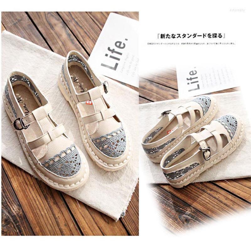 

Sandals Women Summer Flat Sole Simple Lace Baotou Roman Korean Soft Sister Shoes Retro, Beige upgrade