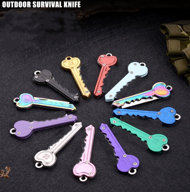 

Folding Mini Heart Shape Keychain Defense Keychain Pendant Pocket Outdoor Survival Tool Key Knife For Women Man Multicolors 9 Colors