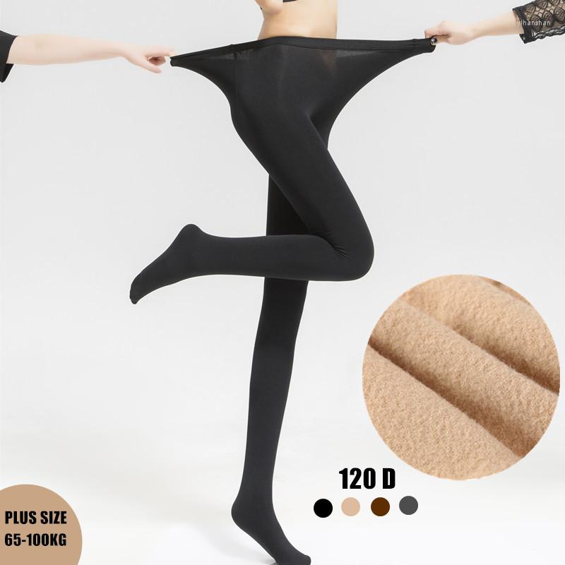 

Women Socks 1Pair Plus Size Sexy Tights 120D Warm Winter Fleece Pantyhose Female High Waist Stretchy Opaque Footed For Autumn, Coffee