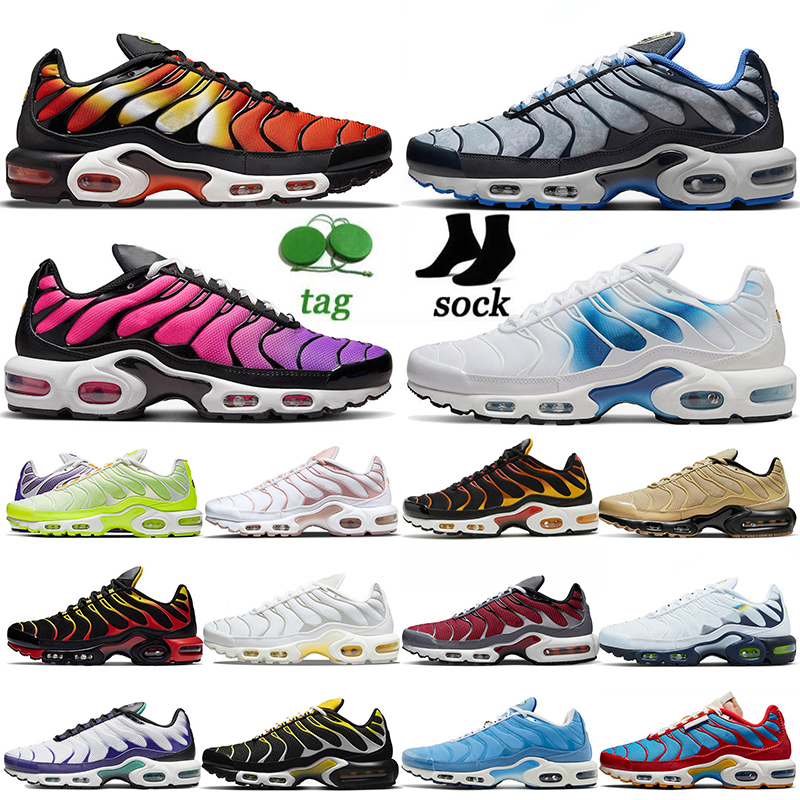 

tn plus se running shoes mens women Spray Paint White Black Royal Grey Reverse Sunset Gradient terrascape sneakers trainers sports with socks, A8 40-46