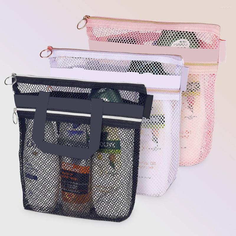 

Cosmetic Bags Travel Toiletry Bag Portable Shower Tote Handbag Clear Mesh Sandbeach Women's Shoulder, Pink
