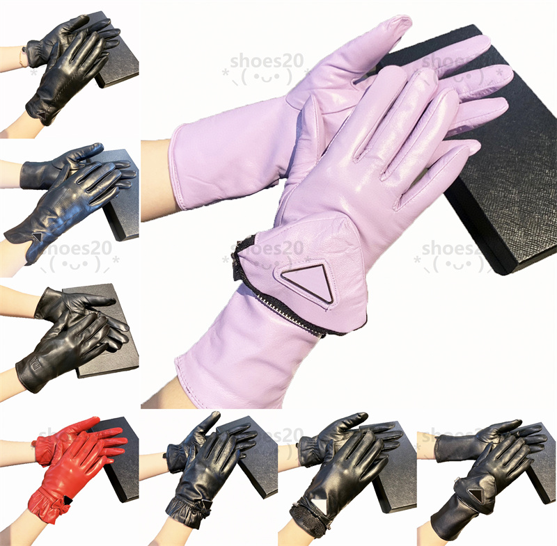 

Fashion Leather Gloves Touch Screen Top Fabric Womens Designer Gloves Winter Outdoor Windproof Warm Driving Cycling Sports Accessories, Multi;with box