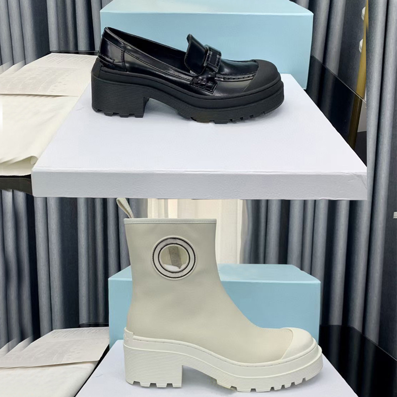 

classic White Black boots Winter Coarse heel women designer shoes leather flamingos Love arrow medal Desert boot zipper lady Thick High heels Large size 35-40 With box