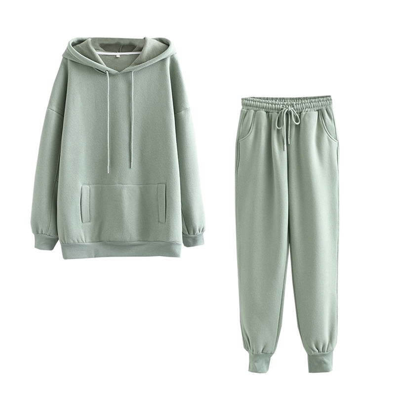 

Women' Two Piece Pants Tangada Autumn Winter Women tracksuit thick fleece 100% cotton suit 2 pieces sets hoodies sweatshirt and pants suits 6L17 221010, Army green