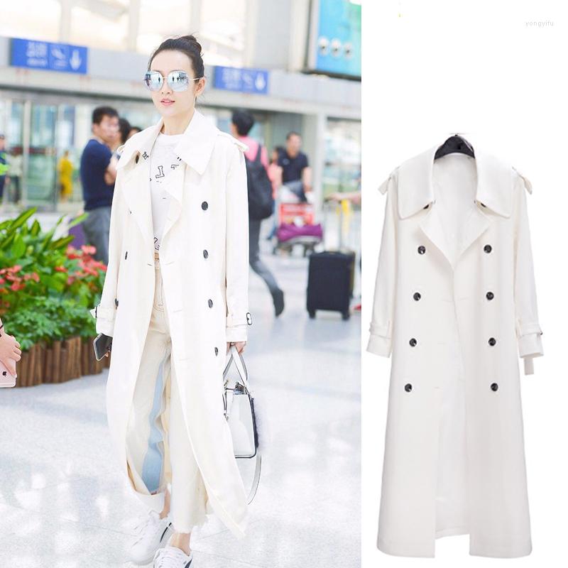 

Women' Trench Coats White Coat Women' Long 2022 Autumn Clothes Double-Breasted Temperament Ladies Black High-Quality Windbreaker