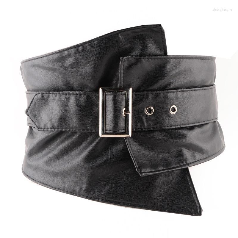 

Belts European Fashion Soft Pu Leather Elastic Waistband Women Buckle Adjustable Suit Shirt Belt Waist Strap Wide Irregular CinturonesBelts, Black