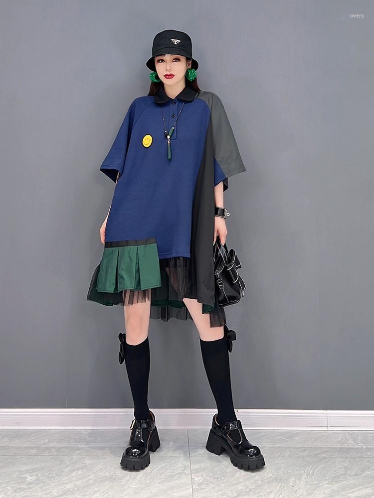 

Casual Dresses EVLOOKS Europe Station Autumn 2022 Fashion Dress Leisure POLOT-shirt Mesh Splicing Women White Club Outfits For, Blue