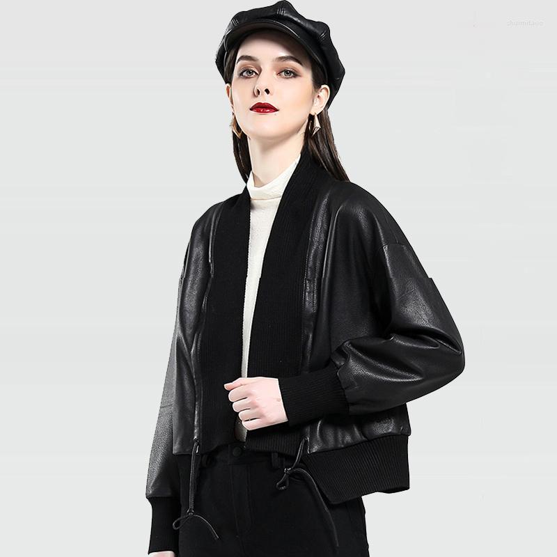 

Women' Leather 2022 Spring Autumn Women Faux Jacket Soft Loose Cardigan Coat Female Moto Biker Black Overcoat
