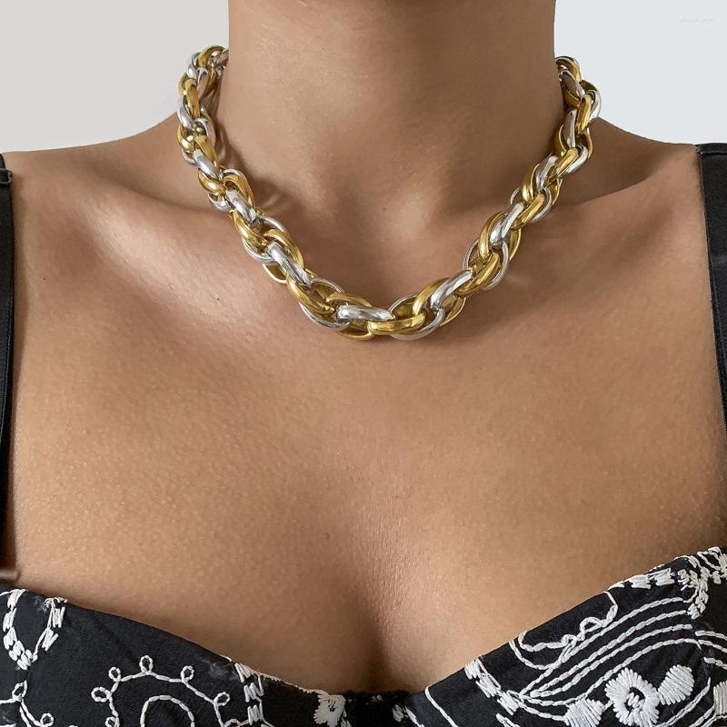

Choker Punk Miami Cuban Necklace Collar Statement Hip Hop Big Chunky Aluminum Mixed Gold Thick Chain Women Jewelry