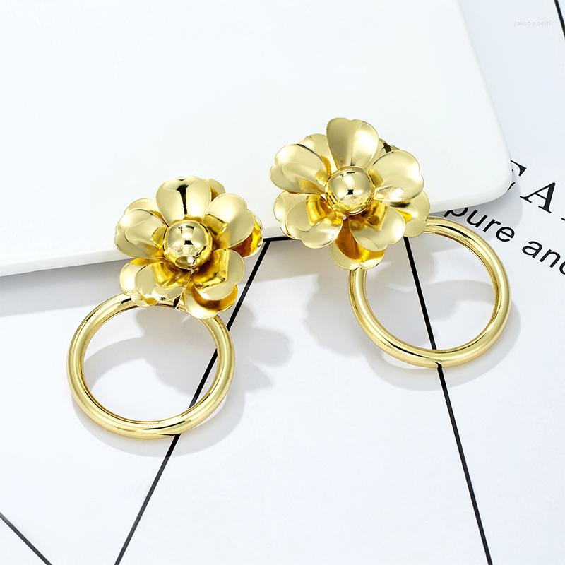 

Hoop Earrings Modern Women's 2022 Fashion Flower Circle Pattern Drop Jewelry Accessory For Party Girls Gift