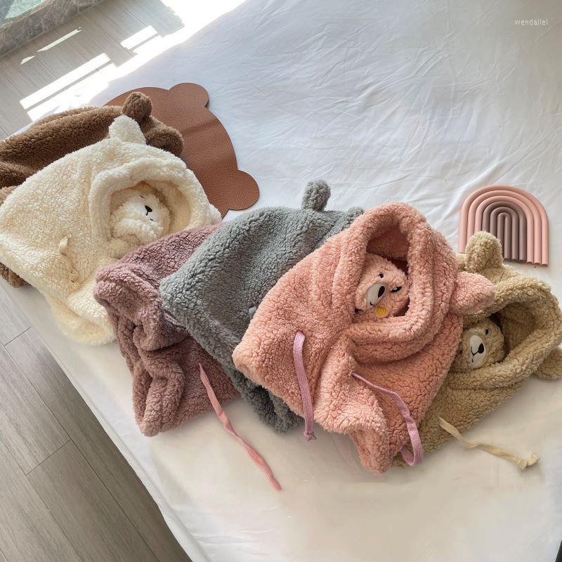 

Berets Cute Multicolor Bear Ear Plush Winter Hat For Women Windproof Neck Scarf Cap Girl Cartoon Balaclava Mask Double Layers Warm Caps, Pink