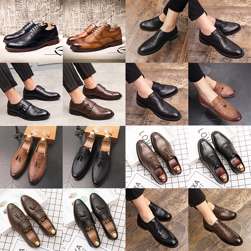 

Luxury brogue oxford shoes pointed toe leather shoes lace up buckle tassel pattern high end men's fashion formal casual slip on shoes multiple sizes38-47, 19879 black