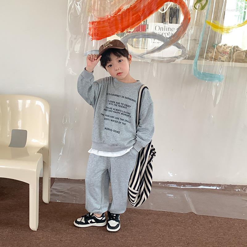

Clothing Sets Autumn Boys Fashion Letters Printed Sports Clothes Children 3 Colors Loose Trcksuits Long Sleeve Sweatshirt And Sweatpants, Black