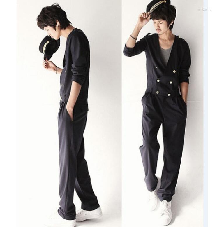 

Men's Pants 2022 Men's Korean Conjoined One Piece Jeans Singer Costumes, Black