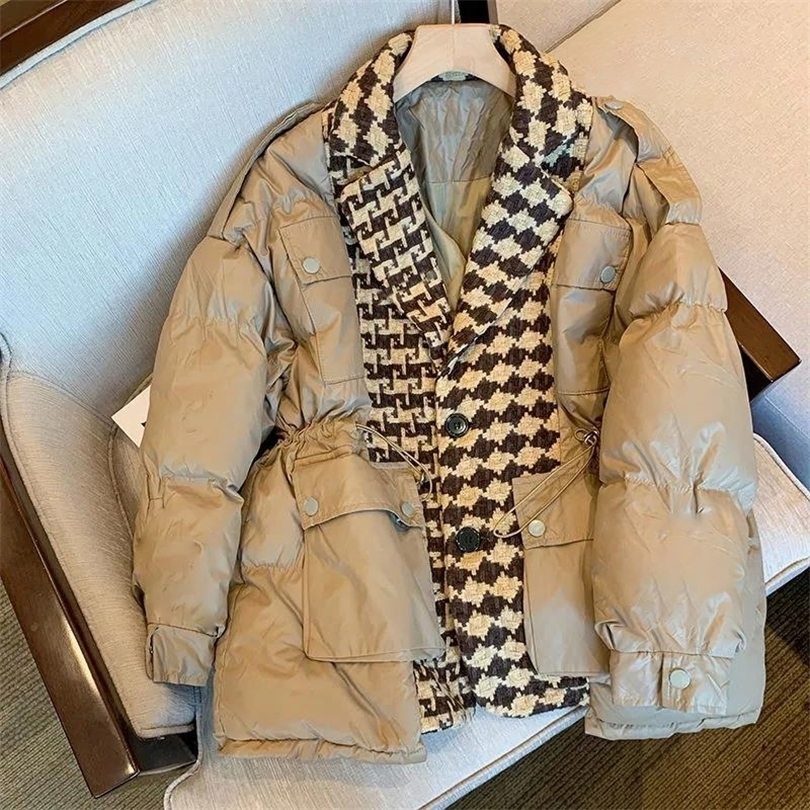 

Womens Down Parkas Winter Oversized Woolen Patchwork Women Thicken Cotton Coats Warm Down Parka Oversized Outwear Women Windproof Jacket 221010, Khaki