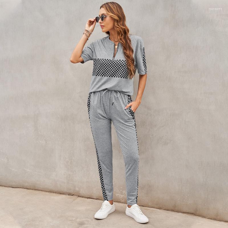 

Women' Two Piece Pants Women' Tracksuit For Women 2 Sets V-neck Top And Short Ladies Elegant Outfit Tee Shirts Matching Sports Suit, Gray