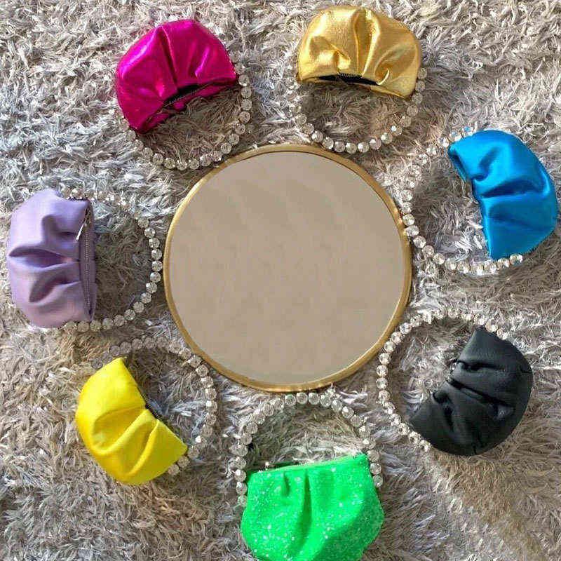 

Fashion Circular Handle Evening Bag Mini Diamond Clutch Bag 2022 New Designer Half Moon Round Dinner Clutch Purse Wedding Party Y220421, Purple