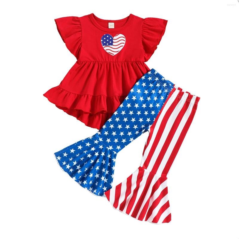 

Clothing Sets Infant Kids Baby Girls Two Pieces Clothes Outfit Round Neck Flying Sleeve Heart Printed T-Shirt Flare Pants 9M-5T, Picture shown