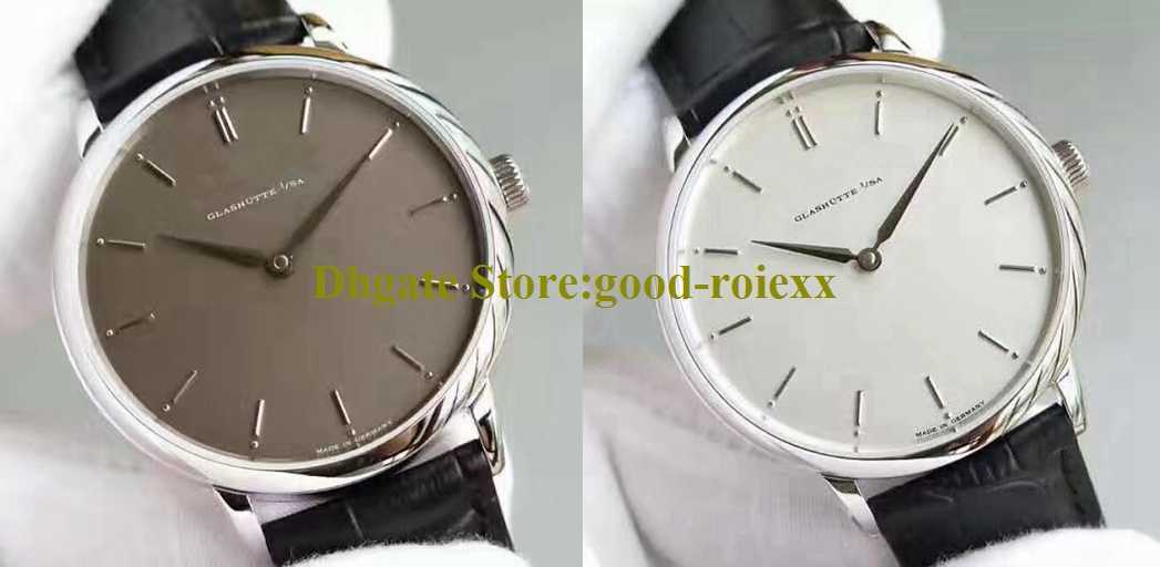 

2 Colour Watches For Men Saxonia Watch Men's Thin Manual Wind Miyota 9015 Movement Mens Leather Strap Casual Fashion Wristwatches