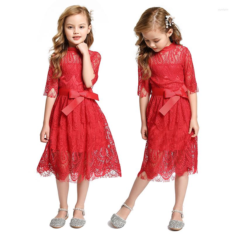 

Girl Dresses VOGUEON Girls Summer Lace Dress Fashion Bow Kids Princess Children Half Sleeve Elegant Clothes For Birthday Party, Only dress