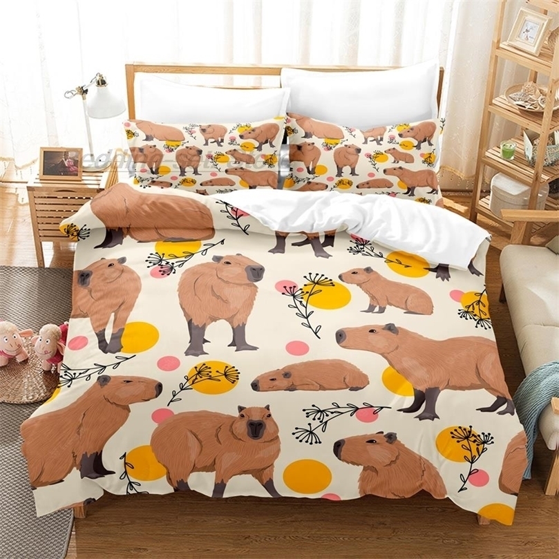 

Bedding sets Kawaii Capybaras Bedding Set Single Twin Full Queen King Size Bed Set Aldult Kid Bedroom Duvetcover Sets 3D Anime Bed Sheet Set 221010, As picture