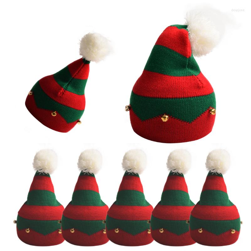 

Hats 2022 Christmas Bell Children's Wool Hat With Hair Ball Red And Green Striped Pullover Boys Girls Knitted, 02