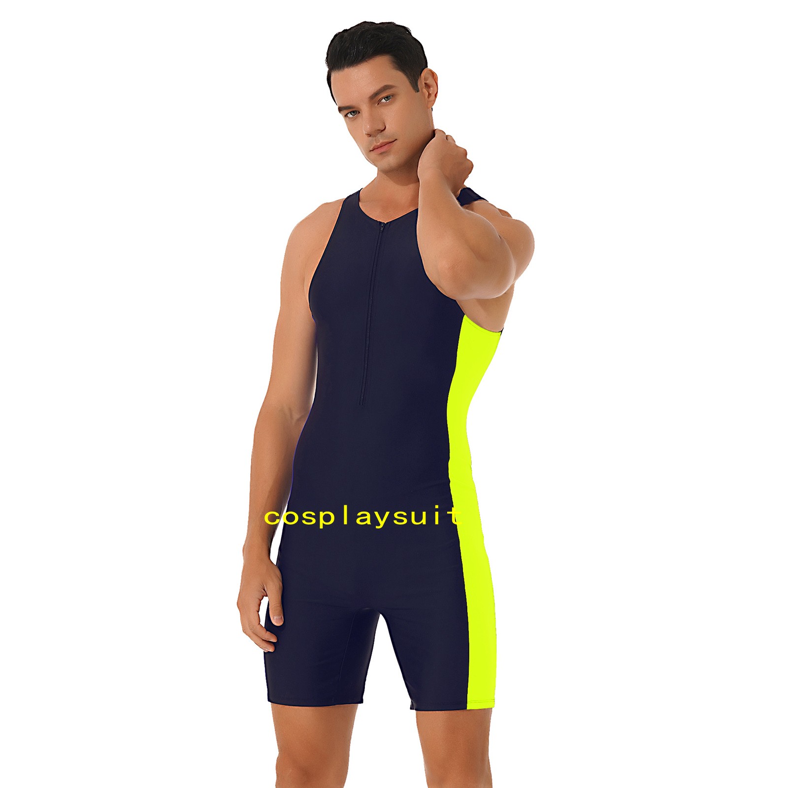 

Unisex Swimsuit Catsuit Costumes yellow stripe Lycar Spandex Training Competition Wrestling Weight Lifting Suit Men's spotrs bodysuit front zipper, Light pink & yellow stripe