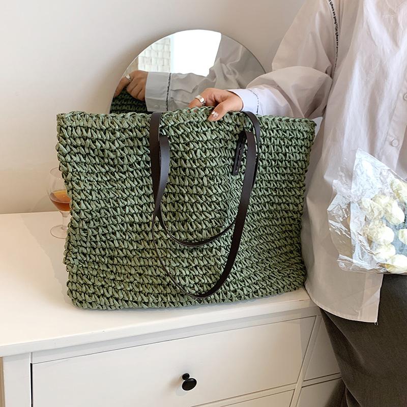 

Evening Bags Hand-woven Women's Shoulder Handbag Bohemian 2022 Summer Fashion Straw Beach Tote Bag Travel Shopper Weaving Shopping 8249, Brown