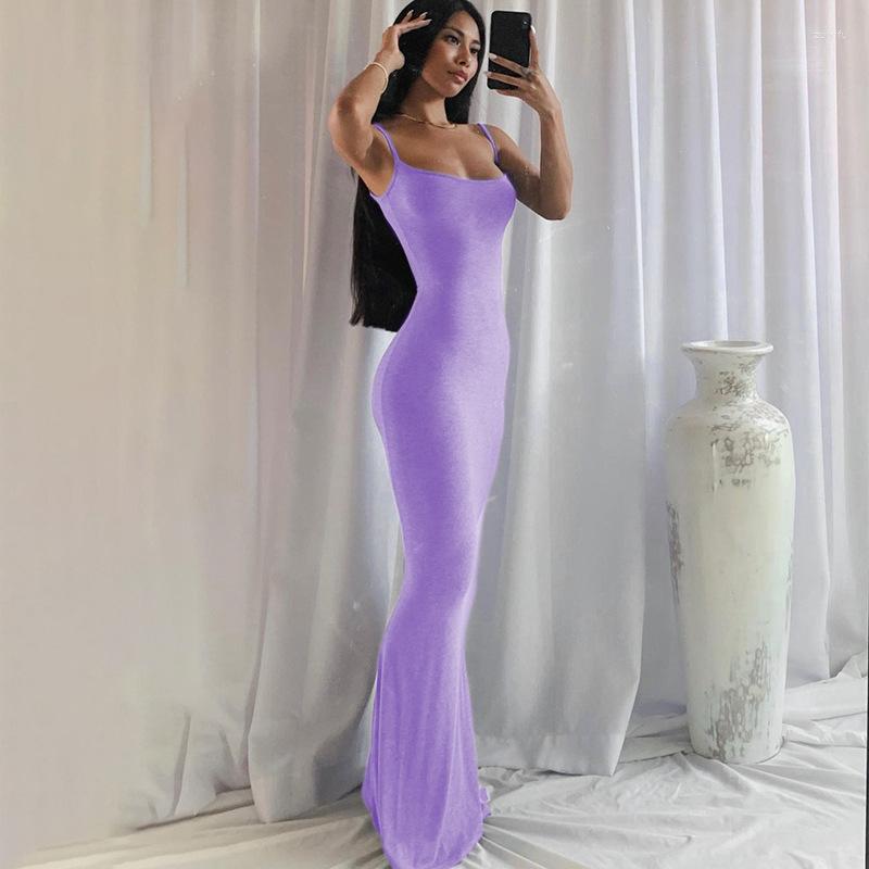 

Casual Dresses Spring Solid Color Fitted Skims Sleeveless High Waist Floor Length Bodycon Long Dress, Orange