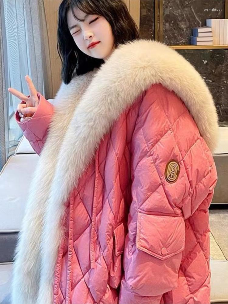 

Women' Fur 2022 Winter Women Faux Cotton Coat Vintage Female Thick Hooded Puffer Jacket With Big Collar Parkas, Green