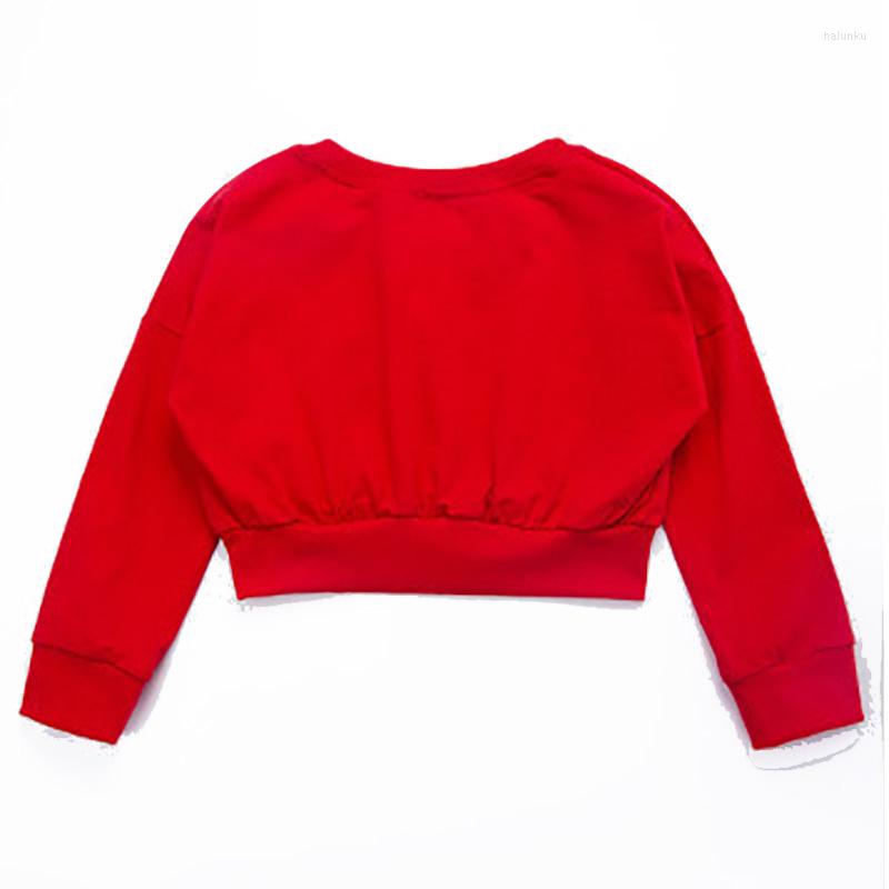 

Stage Wear Girls Dancing Outfit Tops Hip Hop Clothing Casual Cropped Sweatshirt Short Dance Jacket Ballroom Costume, Red