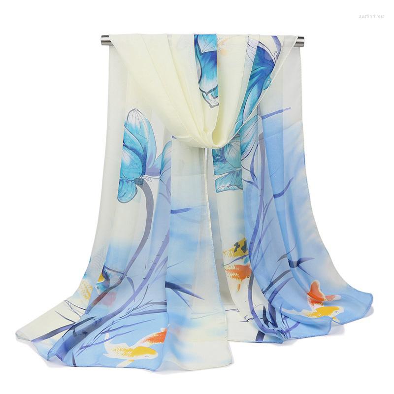 

Scarves 2022 Lotus Mint Flower Breathable Chiffon Scarf Silk Square Hijab Cool Shawl Ladies Foulard Femme Hair Bufanda Mujer