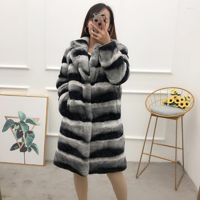

Women' Fur High Quality Chinchilla Coats For Women Warm Rex Coat With Hood Real, Photo color