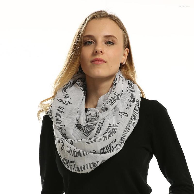 

Scarves 2022 Fashion Women Infinity Scarf Soft Voile Music Notes Script Printed Loop And Shawls Bufandas Mujer Charpes