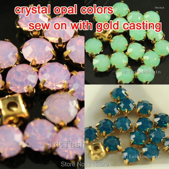 

Beads High Quality Chatons 4mm 5mm 6mm 7mm With Gold Setting Pink Blue Green Opal Sew On Rhinestones Diy Dress Making