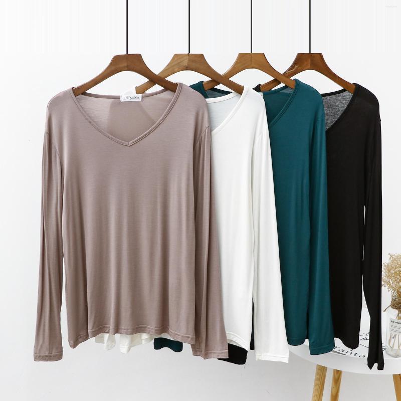 

Women's Sleepwear Cotton Long-sleeved T-shirt Women's Facial Mask V-neck Purple Bottoming Shirt Outer Wear Thin Loose Early Autumn Tops, Black