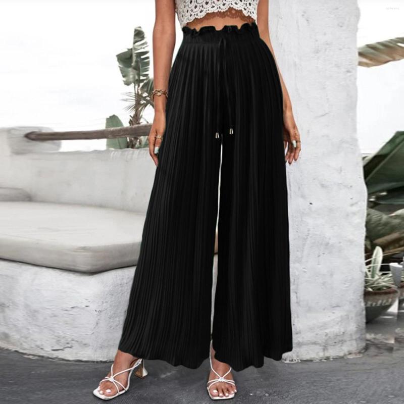 

Women' Pants Women' Solid Color Lace Up Elastic High Waist Wide Leg 2022 Summer Pleated Casual Chiffon Straight For Women #T2G, Kh