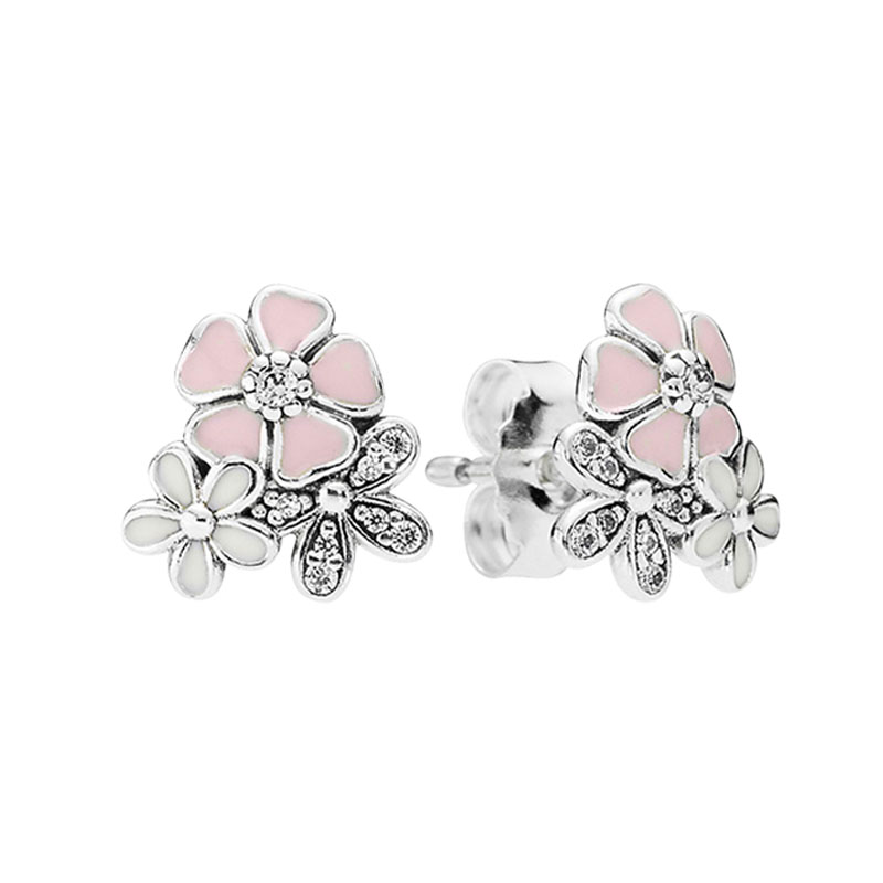 

Cute Pink Daisy Flowers Stud Earring 925 Sterling Silver Party Jewelry For Women Girls confidante Gift with Original Box for Pandora designer Earrings Set