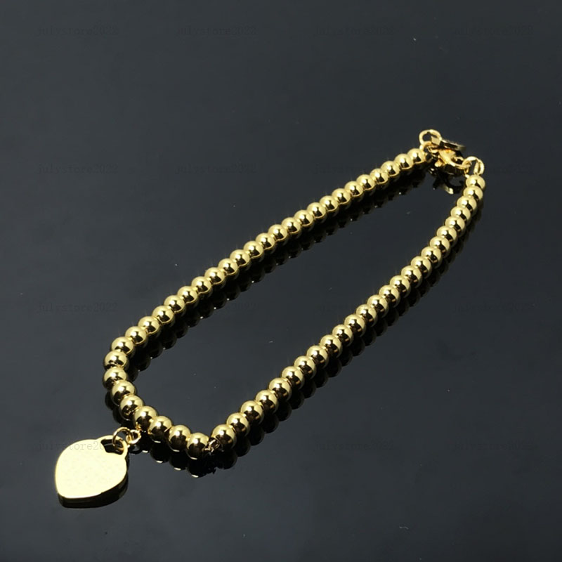 

Designer Love Bracelet Necklace Pendant Heart Bead Chain Gold Bracelets Love Necklaces Luxury for Women Men Fashion Jewelry Sets with Box, Golden