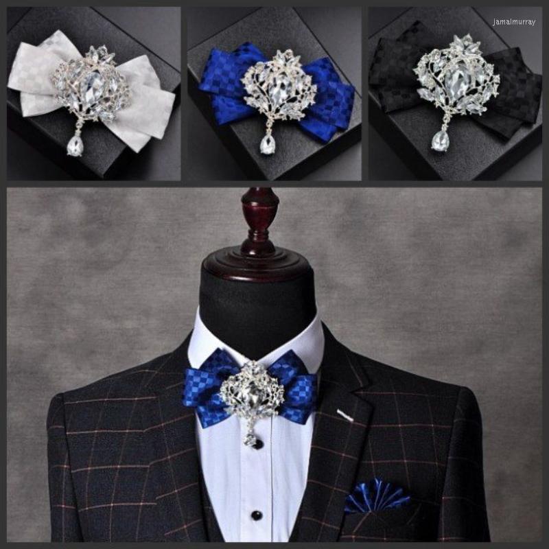 

Bow Ties High-end Tie Men's Korean British Business Banquet Wedding Accessories Rhinestone Handmade Bowtie Pocket Towel Brooches Set