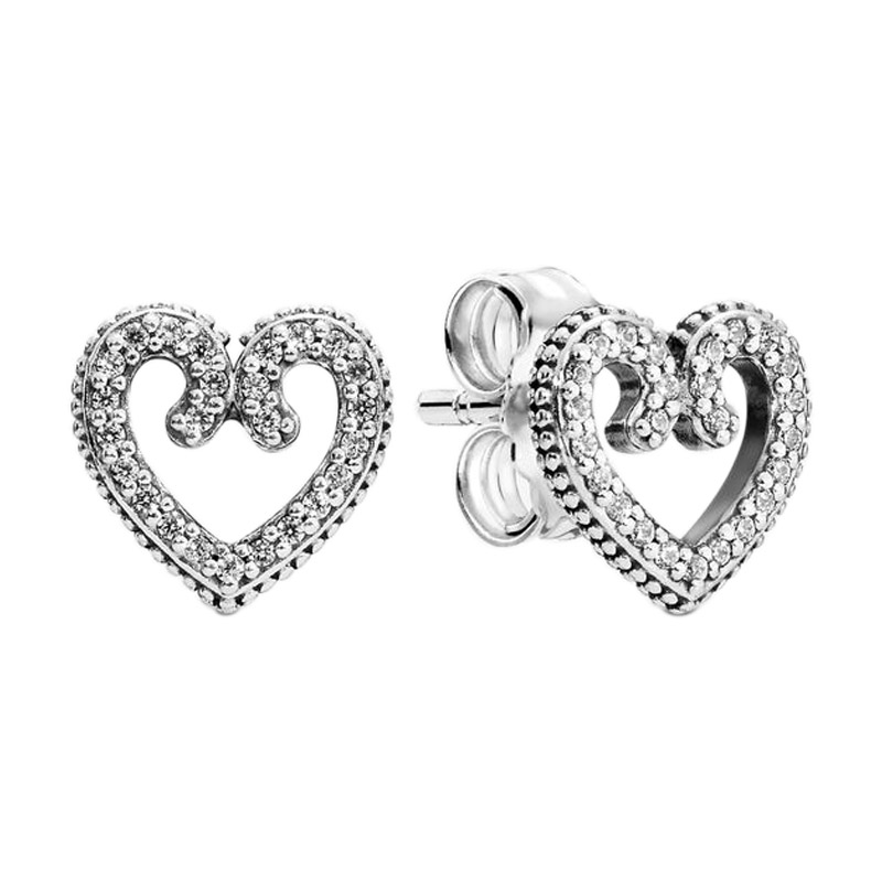 

925 Sterling Silver Heart Swirl Stud Earrings Wedding Jewelry For Women Girls with Original Box for Pandora CZ diamond Engagement gifts Earring