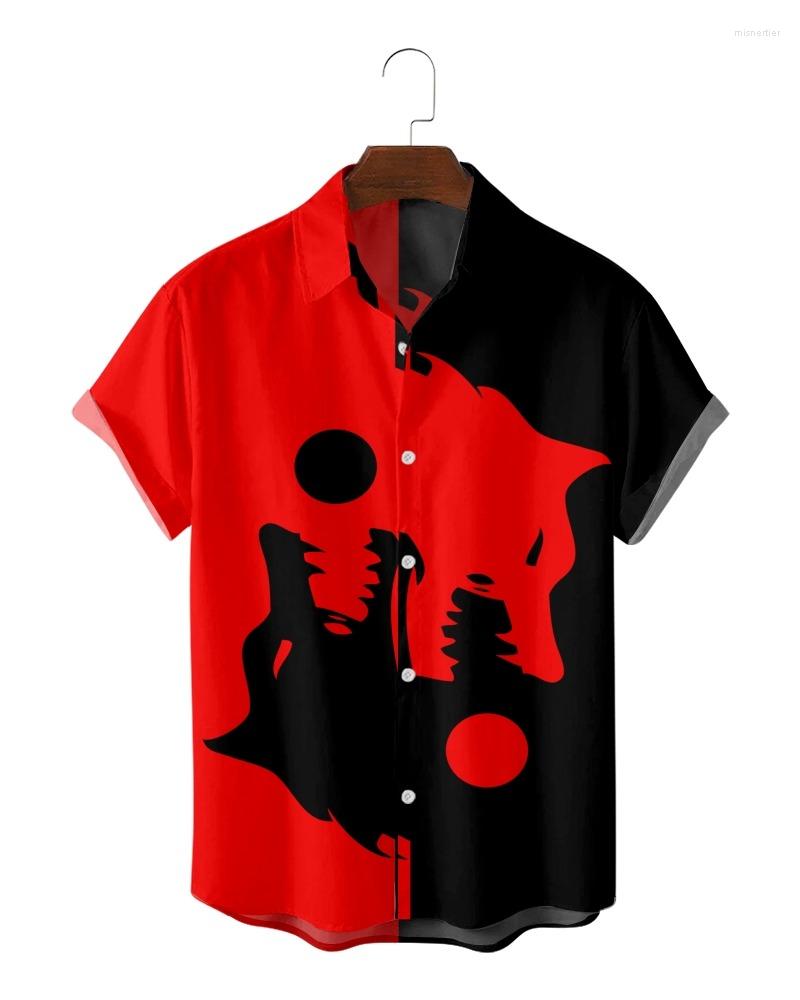 

Men's Casual Shirts 2022 Summer Short Sleeved Shirt Original Risk-free 3D Printing Printed Lapel National Trend Men's Top 058, Beige