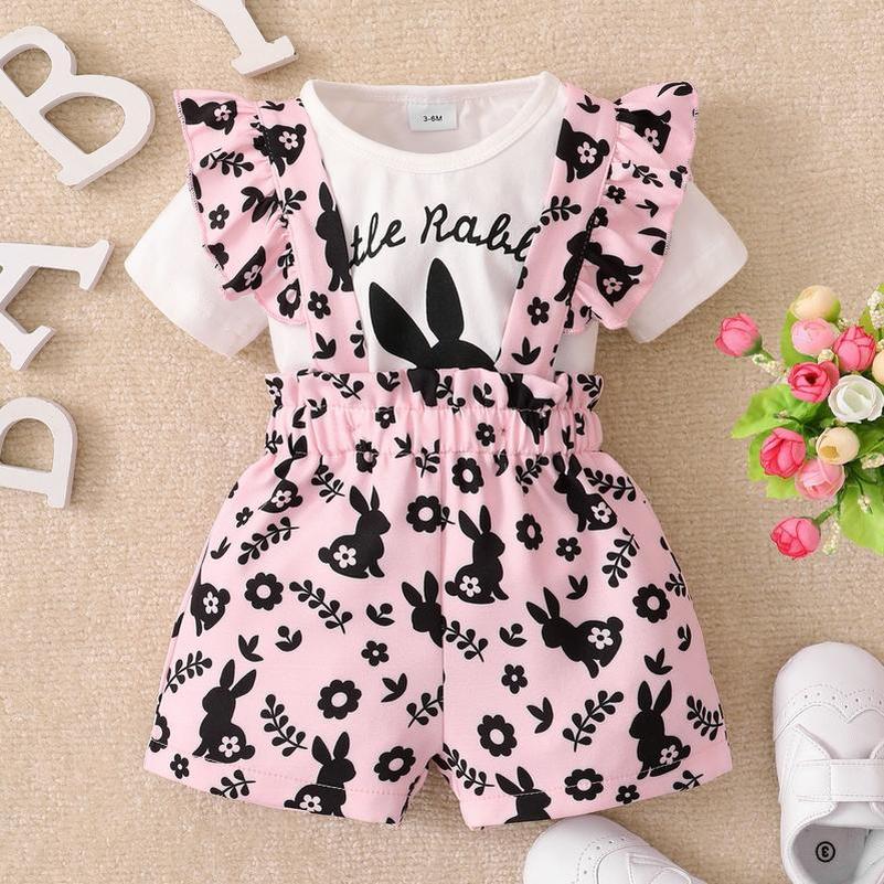 

Clothing Sets Suits Baby Clothes Kids Outfits Girl Bunny Print Short-Sleeved T-Shirt Overalls E15581, C1