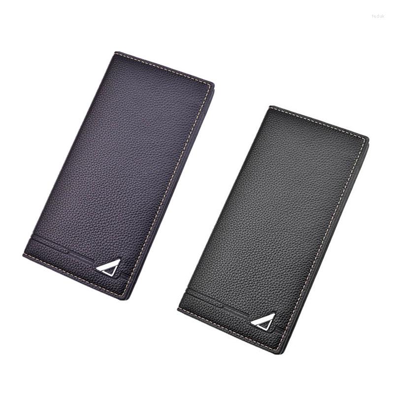 

Wallets Men's Wallet Long Multi-Card Clip Fashion 3 Fold Lychee Pattern Soft Large Capacity PU Leather Purse Foldable, Black