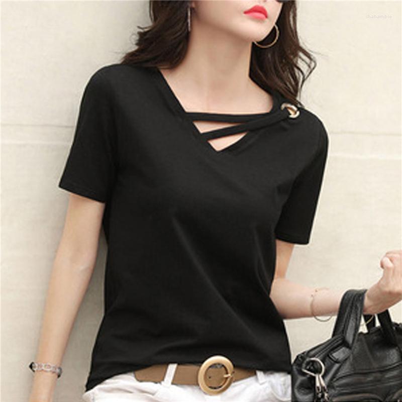 

Women's Polos 2022 Summer Short Sleeve Women White T-shirt V-neck Loose Korean Black Top Casual Compassionate Trend T Shirt, Gray