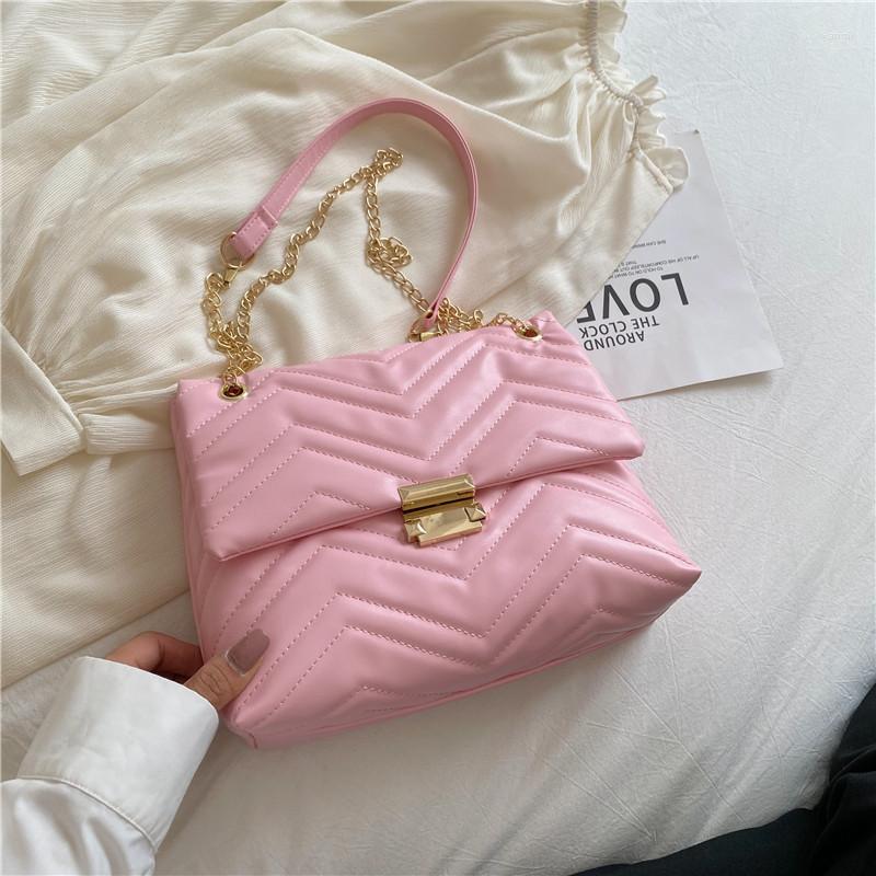 

Evening Bags Women Solid Color PU Leather Shoulder Bag Messenger Fashion Large-capacity Chain 2022 Rivet Sac Femme Purse