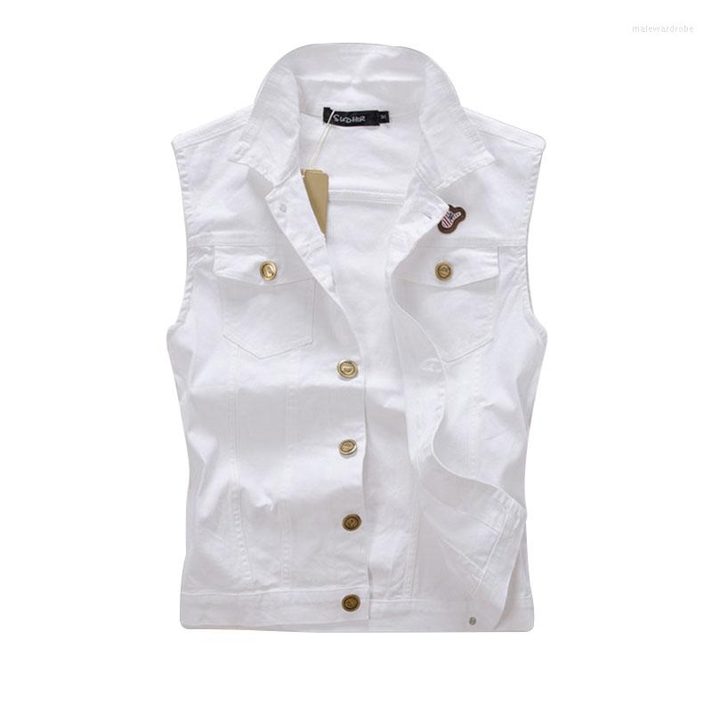 

Men's Vests Men's Denim Vest Male Sleeveless Jacket 4XL Retro Hole Washed White Casual Cowboy Men Clothing MF806