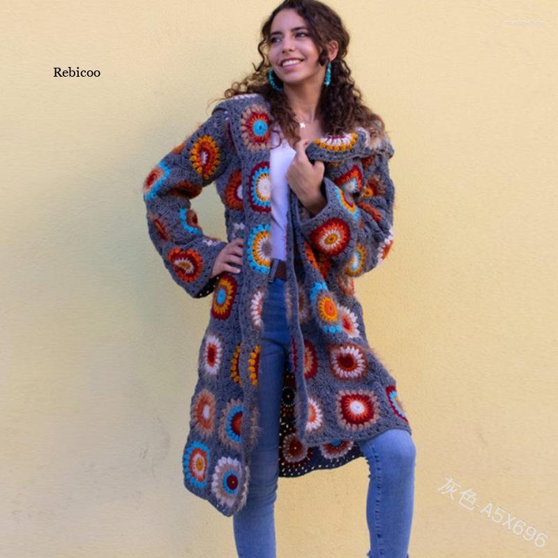 

Women' Jackets Vintage Women Hooded Cardigan Loose Sweater Knitting Printed Flowers Long Sleeve Thick Warm Large Sizes Outerwear, Black