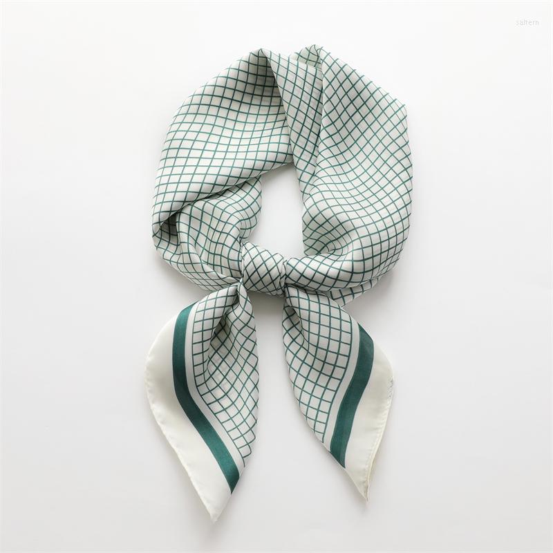 

Scarves 70cm Plaid Silk Satin Hair Scarf For Women Luxury Foulard Shawl Warps Female Soft Neck Tie Bufanda Headkerchief Hijab